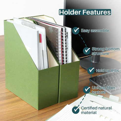 Magazine Holder Rack, 6-Pack Leaf Green File Holder and Desk Organizer for Documents, Storage Box for Office and Home