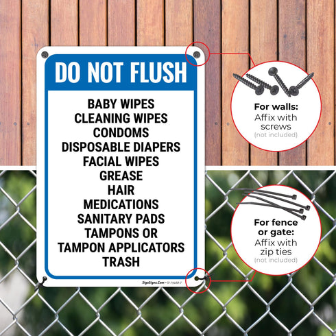 10x7 Inches, 55 Do Not Flush Baby Wipes Cleaning Wipes Condoms Disposable Diapers Facial Wipes Grease Hair Sign, mil