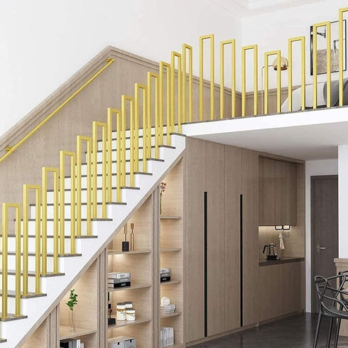 PAUANI U-Shaped Iron Stairway Guardrails - Indoor Stair Railing Handrail, Gold Retro Safety Non-Slip Hand Rails, Garden