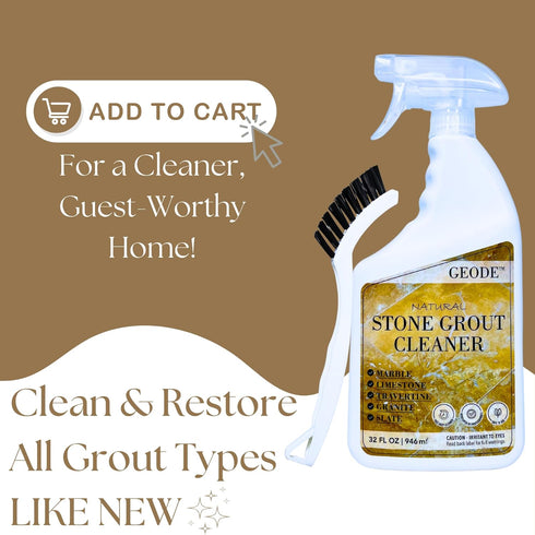 (32 oz) GEODE Natural Stone Grout Cleaner & Brush for tile floors - non-damaging, safe for Marble, Limestone