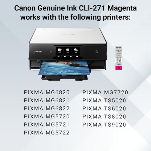 Canon CLI-271XL Genuine Magenta Ink Tank, Compatible with MG6820, MG6821, MG6822, MG5720, MG5721, MG5722, MG7720,