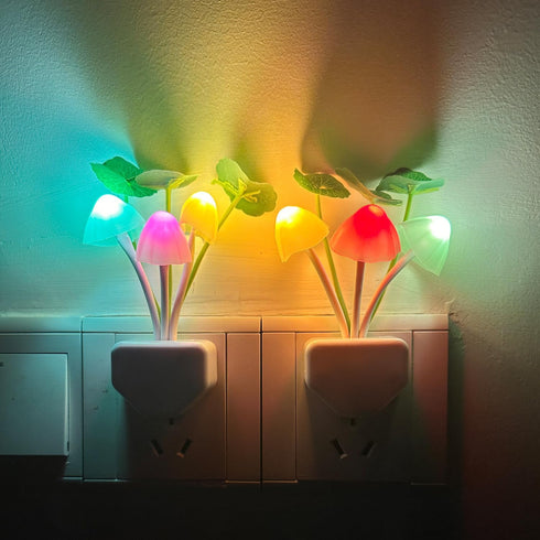 2Pack Mushroom Night Light, Plug-in Sensor LED Night Light Color Changing Nursery Light for Kids, Cute Wall Based Lamp