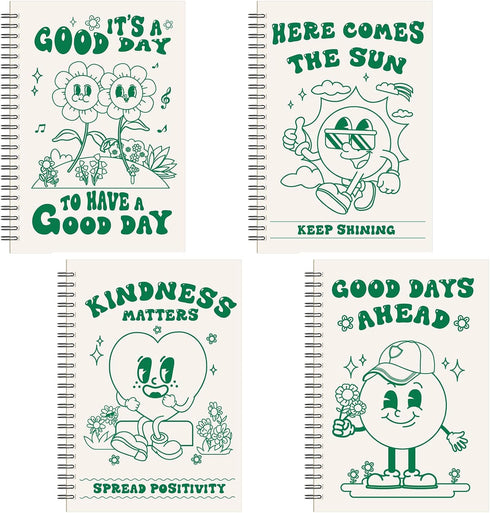 Teling 4 Pack Cute Spiral Notebooks Retro Aesthetic, 8.3 x 5.8 Inspirational Journal with Lined Paper for Women Back to