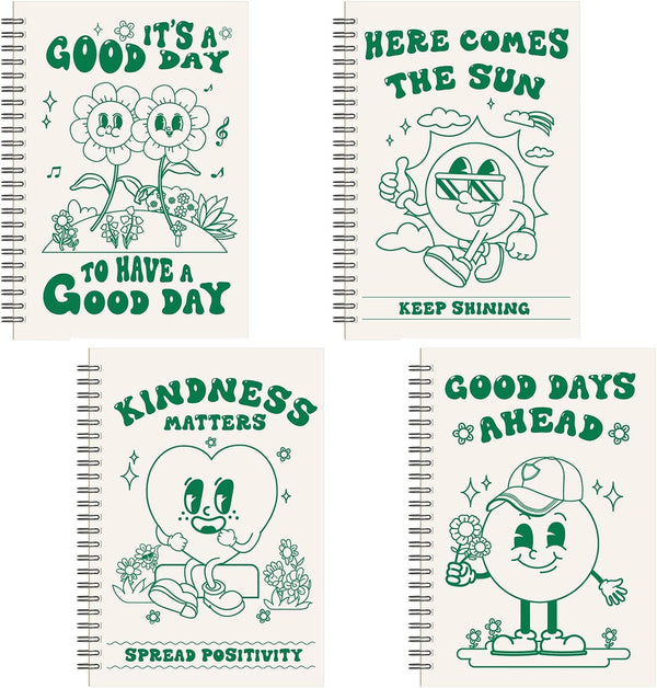 Teling 4 Pack Cute Spiral Notebooks Retro Aesthetic, 8.3 x 5.8 Inspirational Journal with Lined Paper for Women Back to