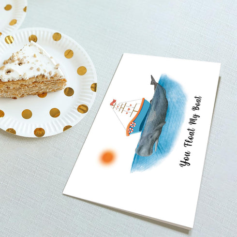 Obbyidk Romantic Whale Anniversary Card for Couples - You Float My Boat