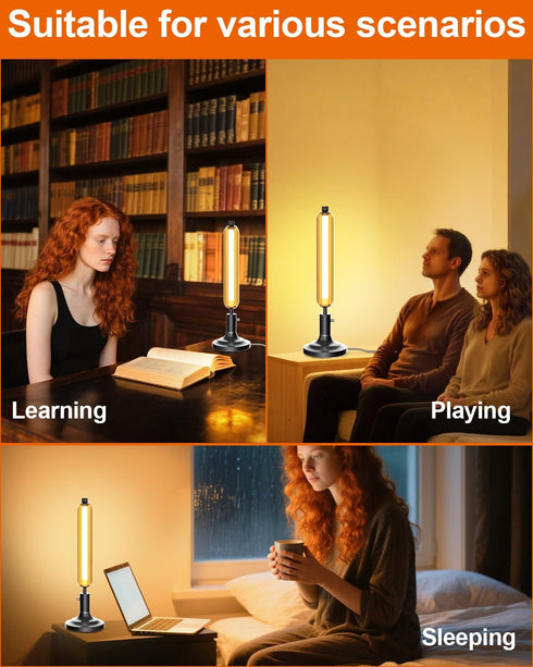 3000K Dimmable Lightdot Minimalist Table Lamp for Living Room, Mid Century Modern Farmhouse Bedside Lamps with Brown