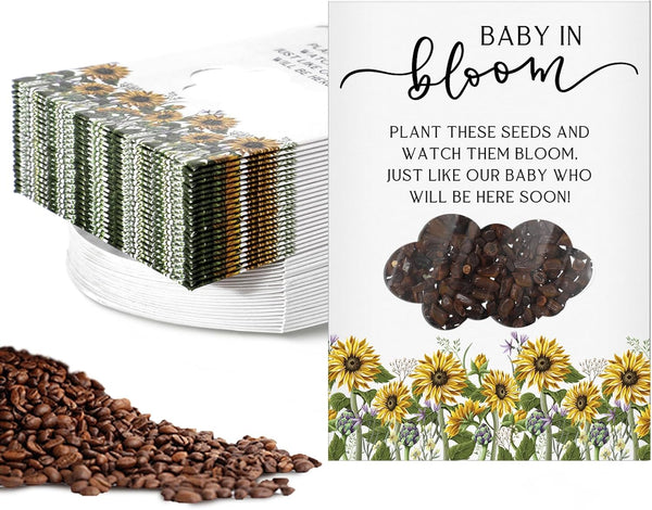 Fumete 50 Pcs Baby Shower Seed Packet Baby in Bloom Kraft Bags with Window for Gender Reveal Party (Sunflower)