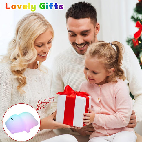 7 3 Dimmable Night Light for Kids, Cute Lying Flat Bear Led Night Light with Colors & Timer, Levels Silicone Kids Night