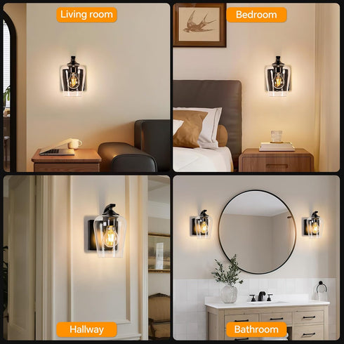 Dimmable Bulb Battery Operated Wall Sconce, Rechargeable Magnetic Wall Lamp with Remote Control, LED & Clear Glass