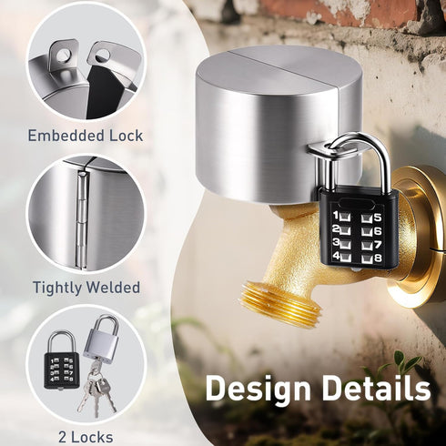 2 Pack 4 1.3-2.5" Outdoor Faucet Spigot Lock, Locks Water Hose Bibs Locks Outdoor with Metallic Stainless Steel Gate