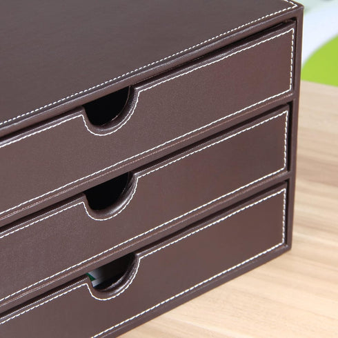 PU Leather Desk Organizer with 3 Drawers, Executive Office Supplies Desktop Filing A4 File Cabinet for Jewelry, Bill,