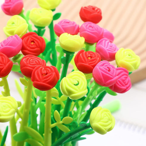 Flower Pens, Rose Shaped Ballpoint Pen, Liquid Black 0.5mm Gel Ink for Kids, Women, Home Office Supplies