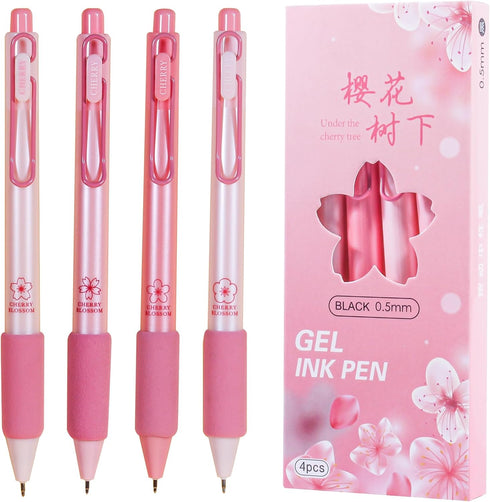 Retractable Ballpoint Pens, Fine Point (0.5mm), Black Ink, 4-Count Pack, Cute Sekura Pens for School Office Supplies