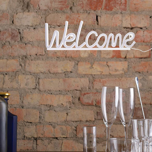 Zerodeko Welcome Neon Sign LED Light Decorative Welcome Sign Neon Lamp for Bar Cart Bedroom Wall Decor Party Atmosphere