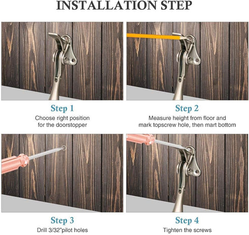 Door Stopper, One-Touch Semi-Automatic Metal Stopper, Non-Slip Rubber Tip for Wood, Concrete, Tiled, Carpeted Floors