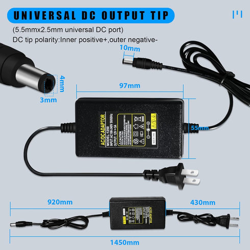 YM E-Bright 12V 5A Power Supply Adapter, 100V-240V AC to 12V DC Converter for LED Strip Light