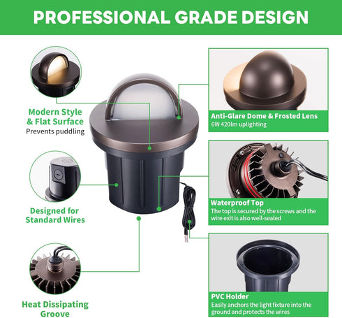 3000K 6W 420LM 12V IP67 Landscape Well Lights, LED Low Voltage Ground Lights, Waterproof Aluminum Oil-Rubbed Bronze