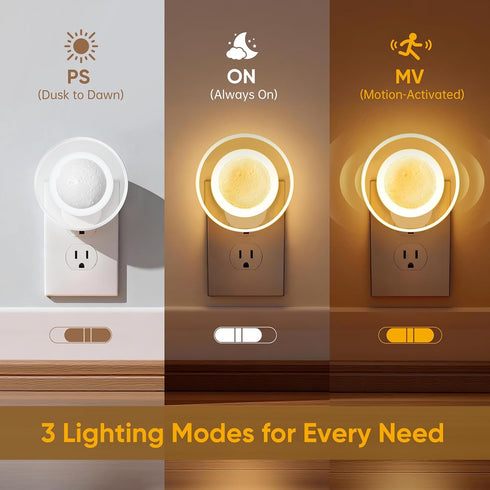 Dawn,Dimmable Night Lights Plug into Wall - Motion Sensor Plug in Night Light with Auto Dusk to Soft White, Bright