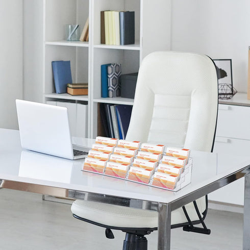 Hoteam Acrylic Business Card Holder: 16 Slot 4 Tier Large Business Card Organizer, Clear Plastic Stand for Home