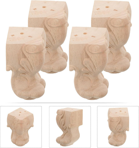 4pcs 10x5.5cm Zerodeko Carved Solid Wood Furniture Legs for Sofa Couch Cabinet Tv Stand, Short Wooden Replacement Legs