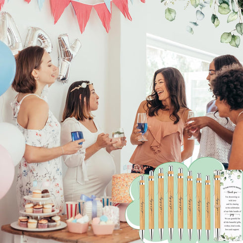 Yeaqee 100 Sets Woodland Safari Baby Shower Gifts - Bamboo Pens and Greeting Cards for Gender Reveal Favors