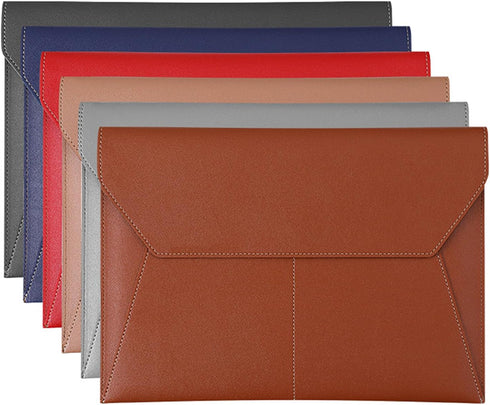 PU Leather Document Holder A4 File Folder with 3 Pockets, Waterproof Stylish Envelope Case with Snap Closure (Brown)