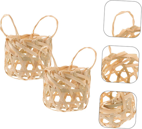2pcs Mikinona Bamboo Lampshade for Table Lamp Woven Lampshades Rustic Style Small for Hanging