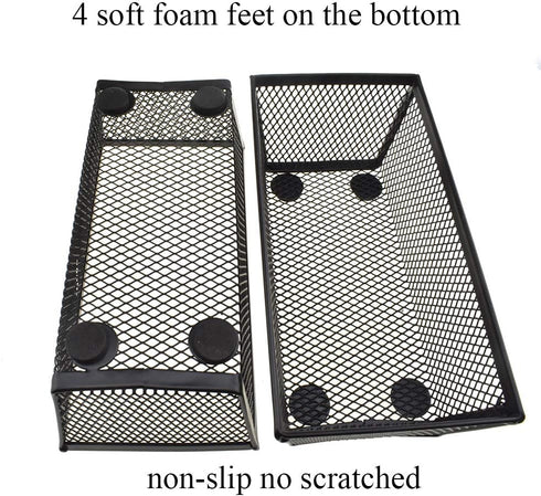 HAHIYO Stackable Mesh Tray Cup 6 x 3 x 2 inches, Sturdy Desk Drawer Organizer Container, 2 Pack Black with Soft Foam