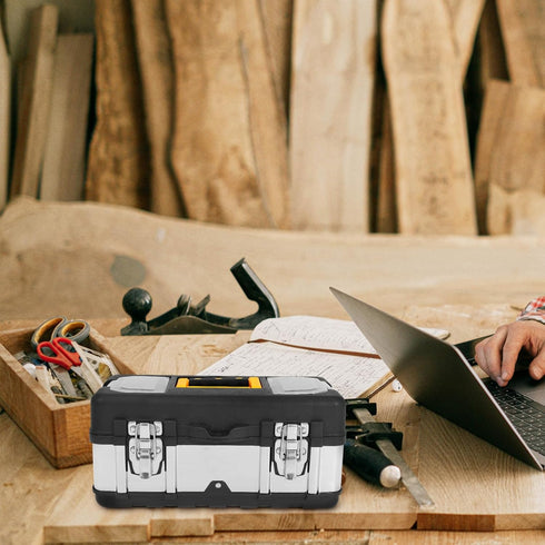 Toolbox TEHAUX Stainless Steel Tool Storage Case Dual-Layer Design Portable for Mechanics and Electricians Heavy-Duty