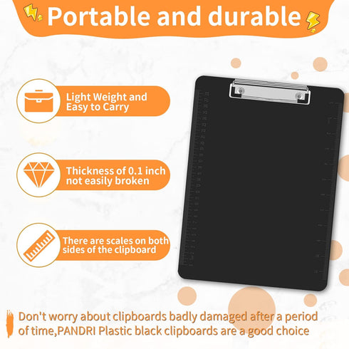 Black Clipboards, PANDRI 26 Pack Plastic Black Clipboards with Low Profile Clip, 12.5 x 9 Standard Letter Size for
