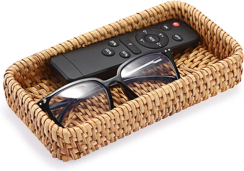 BTSKY Small Remote Basket for Coffee Table Entryway Living Room Rattan Serving