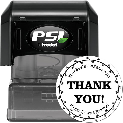Packaging 1-5/8" Custom Thank You Stamp with Elegant Blossom Ring Design | Pre-Inked Business Rubber Stamper for Small
