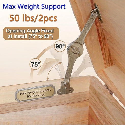 Denwwico 2 Pack Lid Support Hinge, Heavy Duty Soft Close Toy Box Hinges for Wooden Box, Adjustable Tension Chest Hinges