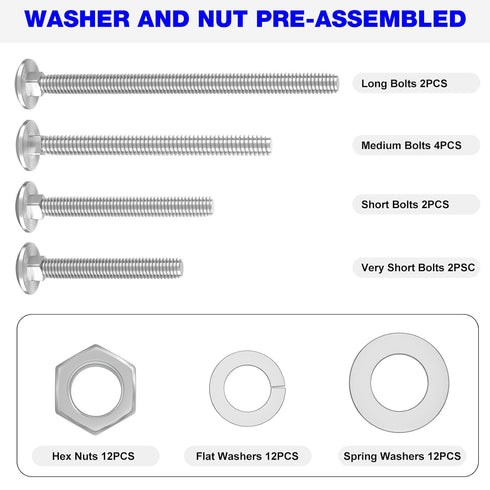 Wheelbarrow Handles Replacement Kit for 5/16 Stainless Nuts and Bolts, 12-Pack Wheel Barrow Parts