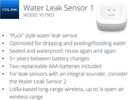 YoLink Water Leak Detector, 1/4 Mile World's Longest Range, Wireless Smart Water Leak Sensor, Alexa, IFTTT, Hub Required