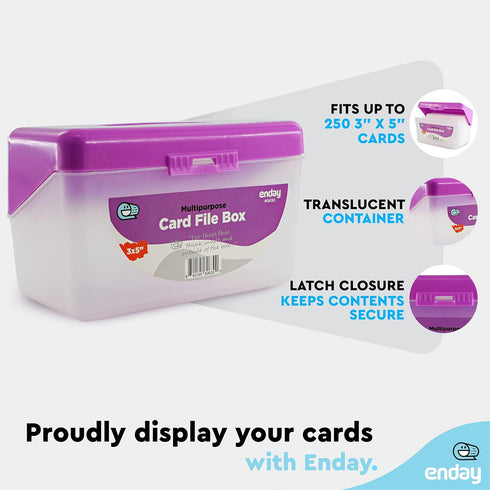 Enday Index Card Holder, Purple 3x5 Note Flash Card Organizer Case, Holds 250 Cards, Also Available in Red, Green,