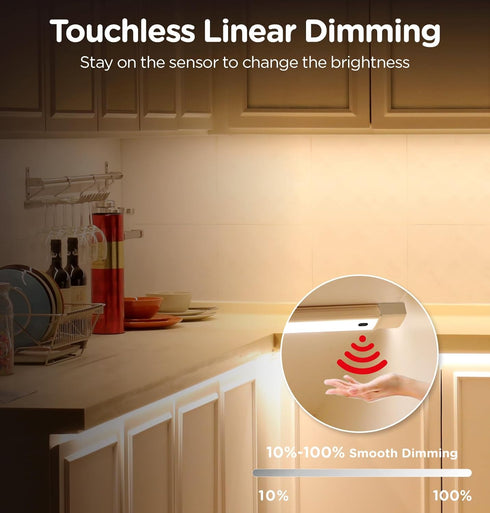 10 Inch 3 Dimmable 4000K Counter Leetdud Hand Wave Under Cabinet LED Lighting Plug in, Pcs Linkable Ultra Thin Aluminum