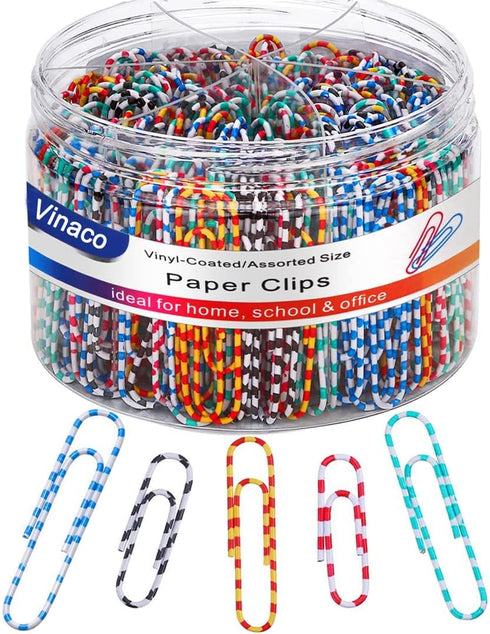 Vinaco Paper Clips, 400PCS Medium & Large (1.3 inch & 2 inch) Assorted Sizes, Durable Rustproof Vinyl Coated for Office