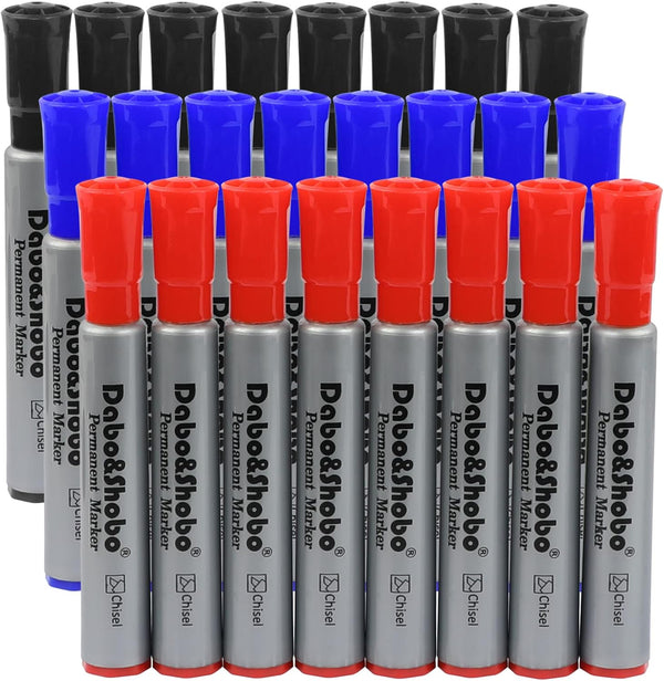 Dabo&Shobo Permanent Markers, 24 Count, 3 Assorted Colors, Chisel Point for Kids and Adult Coloring Supplies