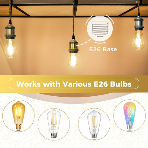 E26 600 4 Packs DiCUNO Vintage Lamp Socket, Edison Pendant Light Socket Replacement, Antique Retro Hanging Lamp Holder