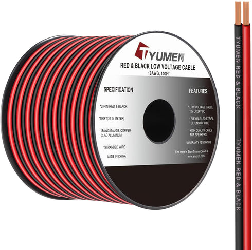 Tyumen 18 Gauge Wire 100FT, 18/2 AWG Red Black Hookup Electrical Wire LED