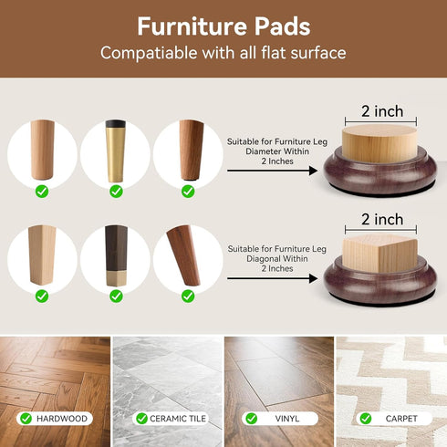 KingPoint 4) Piano Caster Cups Furniture Pads Upright Piano Caster Cups Wood Coasters Cups Floor Protectors