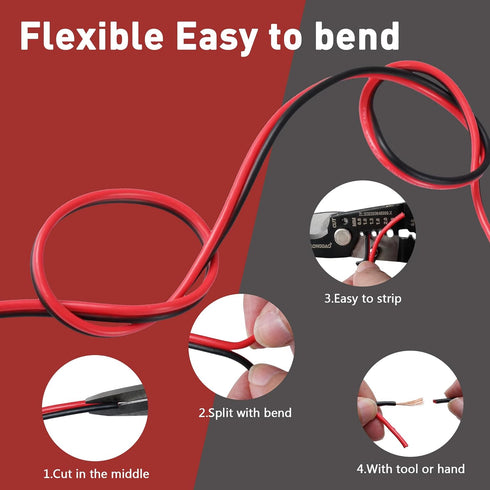 14/2 Gauge 75 FT Red Black Hookup Electrical Wire Cable, LED Strips Extension Cord, 14AWG Flexible Speaker Wire