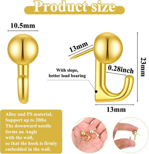 Molain 60 Pcs Gold Push Pin Picture Hooks, Thumbtacks for Wall Hanger Musical Note Shape Small Hook Pins Decorative