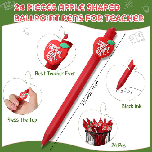 Sinload 24 Sets Thank You Gifts for Teacher Apple Ballpoint Pens Keychain Apple Card Teacher Appreciation Gifts
