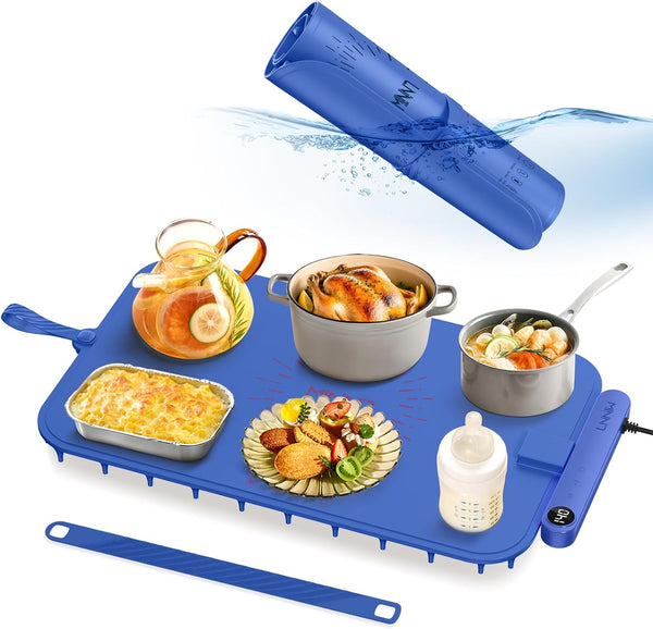 Waterproof Food Warming Mat, Color-Changing Electric Heating Tray with 6-Level Temperature Control,