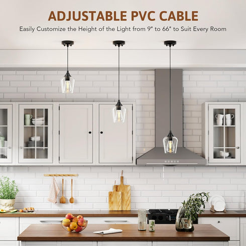E26 VONLUCE Pendant Light Kitchen Island, Matte Black Pendant Light Fixture with Base & Adjustable Cable, Modern