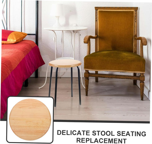 OUNONA Replacement Wooden Stool Seat Solid Rubberwood Round Dining Stool Accessory Sturdy Comfortable Scratch-Resistant