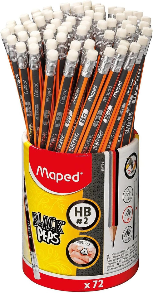 Maped Black'Peps #2 Graphite Pencil School Pack, Triangular Shape, Pack of 72