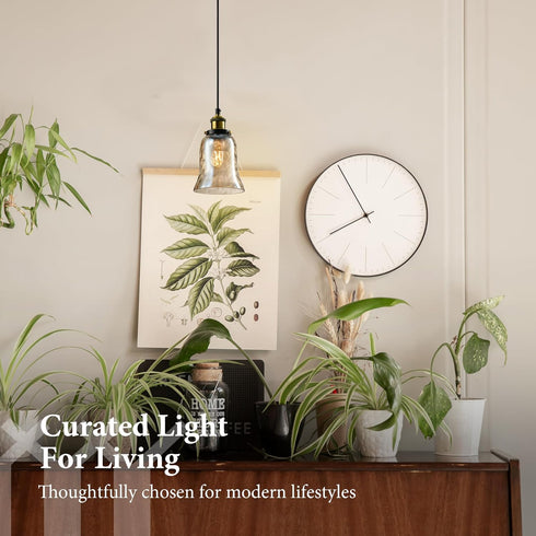 5.5"x6.3" 15"-72" E26 Modern Glass Pendant Light, Amber Ribbed Globe Light Fixture with Gold Cap, Adjustable Cord